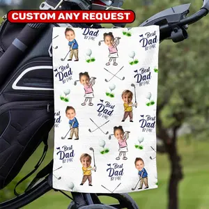 Custom Golf Towel With Kids Photo, Golf Lover Gift, Kids Golf Rag, Gift For Him, Dad Gift, Custom Fathers Day Golf Gift, Best Dad By Par