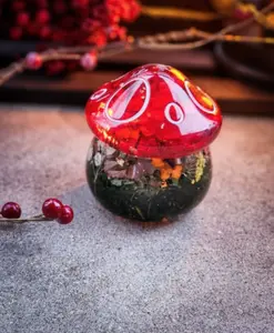 Ethereal Spark Resin Mushroom Jar with Real Flowers and Moss