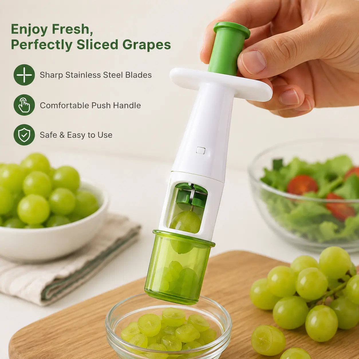 2-Count Detachable Compact Handheld Kitchen Tool - Manual Cutting Gadget for Daily Cooking Ingredient Preparation, Cherry Tomato, Grape & Other Small Soft Fruits