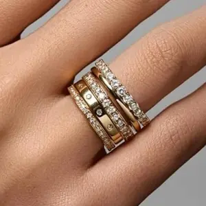 5Pcs/Set Gorgeous Shiny Eternity Stacked Ring Cubic Zirconia Ring Proposal Engagement5-Piece Glamorous Shiny Cubic Zirconia Birthstone Stackable Rings Set | Proposal, Engagement & Wedding Rings - Valentine's/Mother's Day Gift, Party Statement Piece