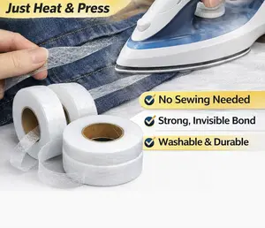 Heat Bond Fabric Tape for No-Sew Repairs – Double Sided Fusible Interfacing Roll, Hem Tape for Clothes, DIY Sewing Fix, Washable & Strong Hold
