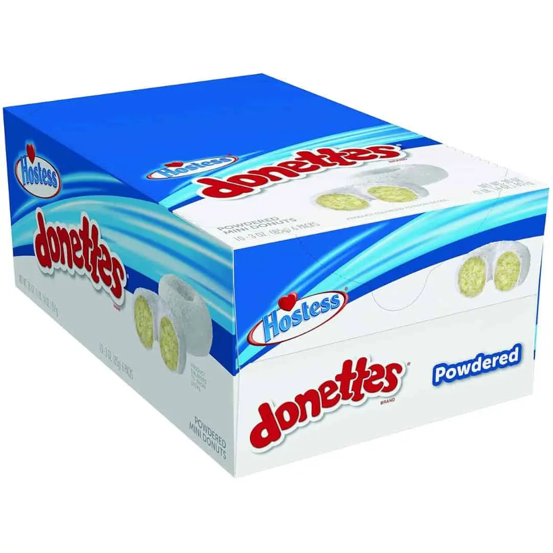 Hostess Donettes Mini Powdered Donuts, 10-Pack Cake Snacks, Individually Wrapped for Freshness, Convenient for Snacking & Dessert, Donut