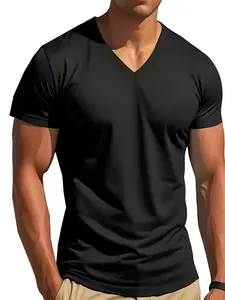 Men's V Neck Quick-Dry Short Sleeve T-Shirt, Breathable Sports Gym Basketball Tee, High Stretch Comfort Training Top, Casual Vintage Style