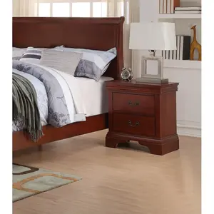 Contemporary Bedroom Furniture Nightstand Cherry Finish 2 x Drawers Bed Side Table Pine wood