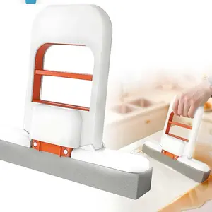 Mini Foldable Desktop Mop, Wet and Dry Portable Cleaning Sponge Mop,Self Squeezing Mini Sponge Mop with One Replaceable Head,for Small Spaces,Bathroom,Kitchen,Glass (Orange/1pcs)