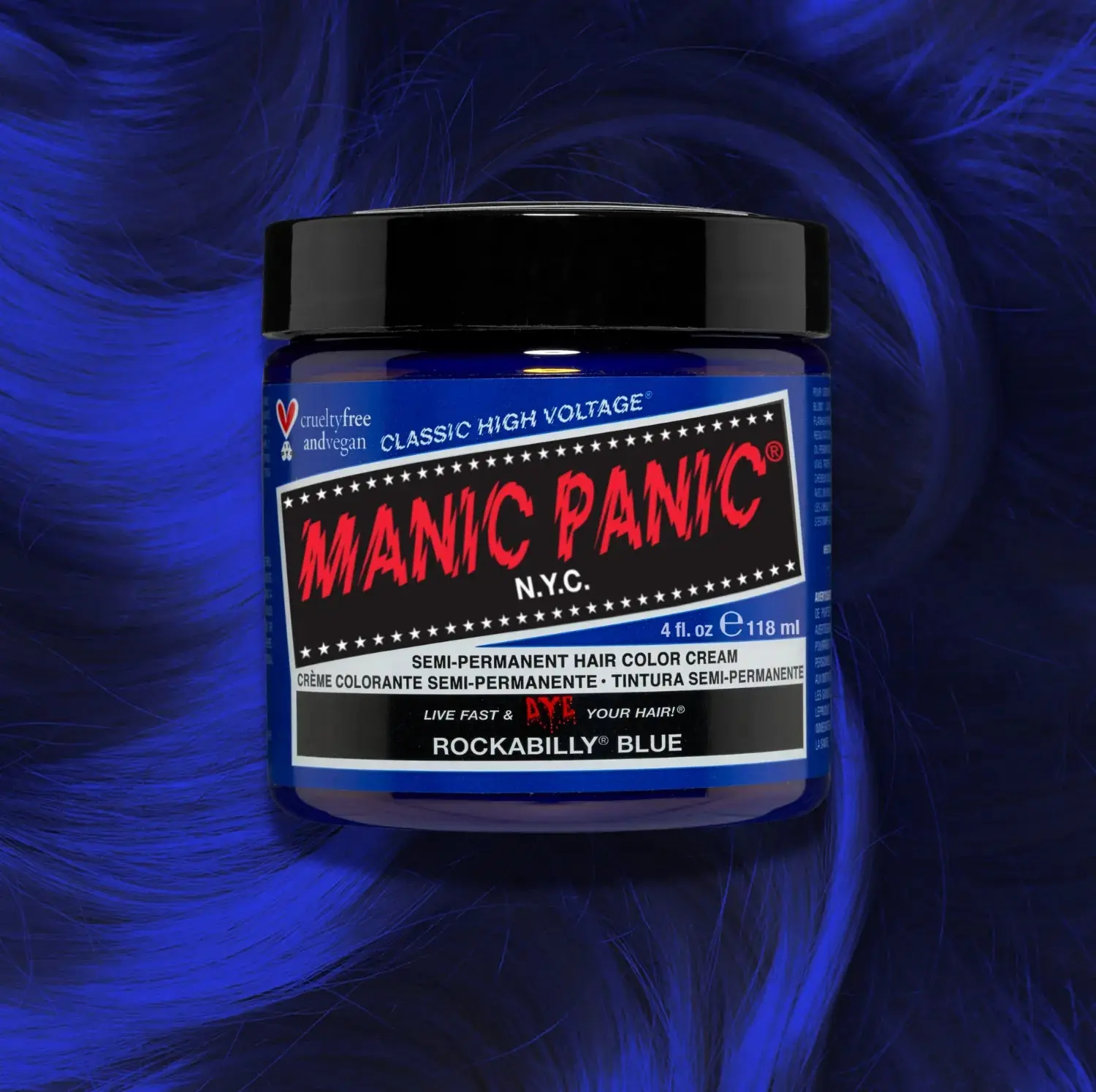 Manic Panic Rockabilly Blue Semi Permanent Hair Color, High Voltage Haircare Product - 4oz, PPD-Free, Lightening Formula