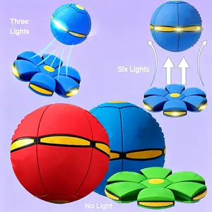 Magic Metaball Toy 2-in-1 Dual Form Switchable Bouncing Ball & Flying Saucer with 6 LED Lights Kids Interactive Outdoor Toy for Parent-Child Play