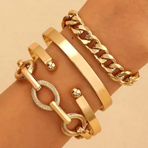 [2025 New Offer] New Combination Set Bracelet Four-piece Set Punk Hip-hop Creative Bracelet Set Hand Jewelry Gift All-match Fashion Creative Design