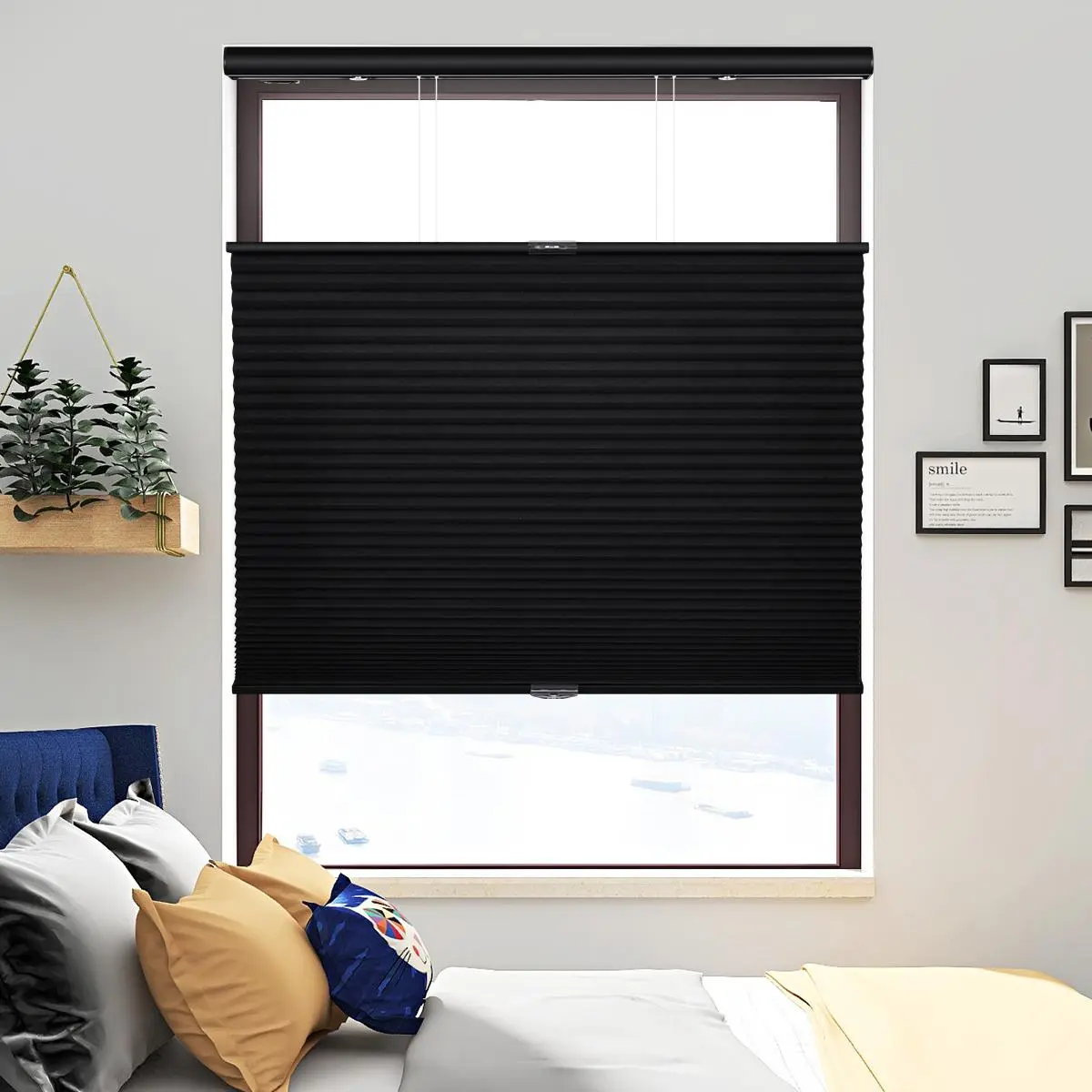 LUX PAN Cordless Blackout Honeycomb vertical Blinds, Top Down Bottom Up, No Drill Custom Size Cellular Shades, Light Blocking Window Cover for Bedroom - Black