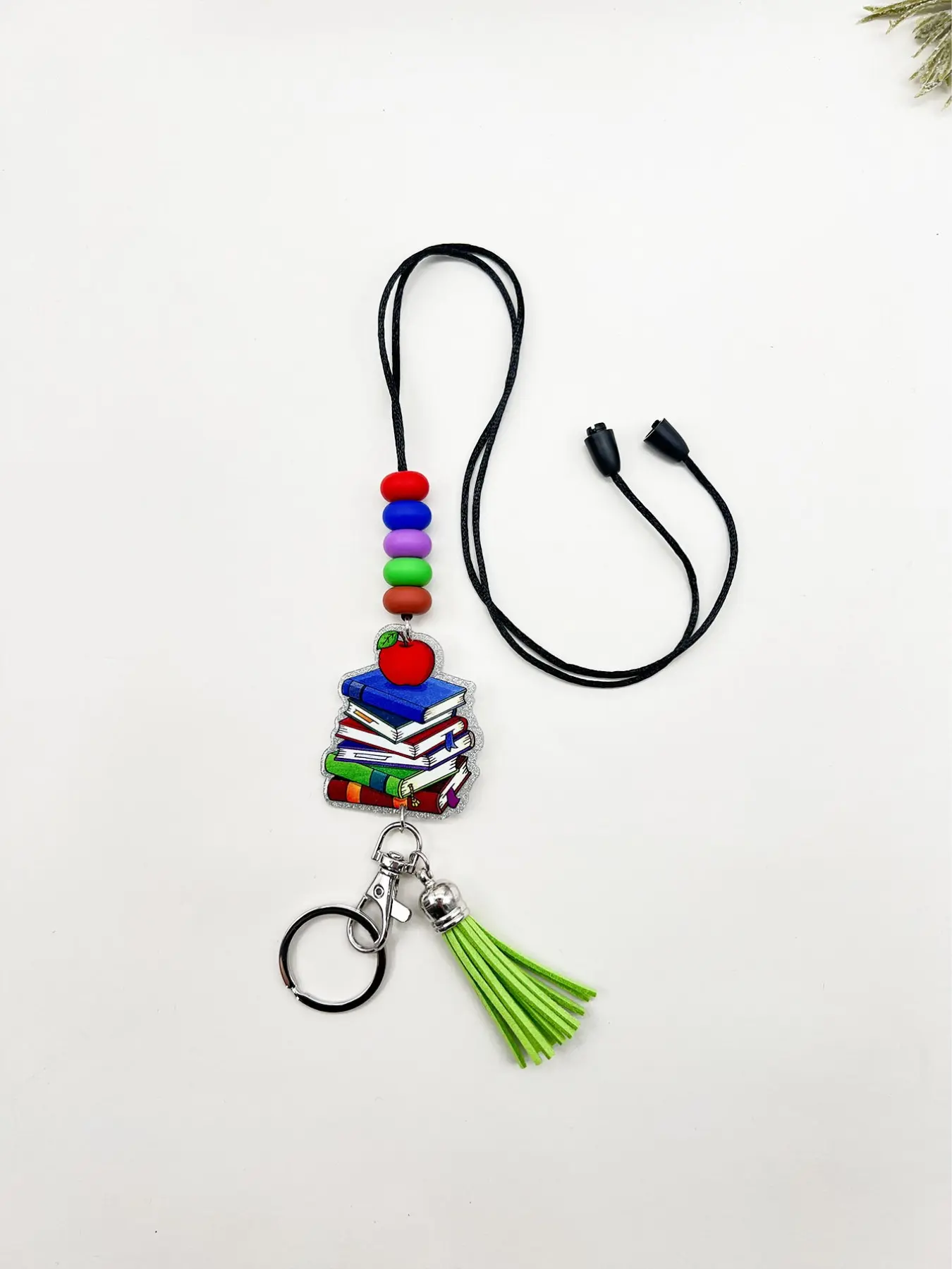 Rainbow Beaded Teacher Lanyard with Acrylic Stationery Charm & Tassel Trendy Stylish Keychain, Keyring, Stationery Theme Colorful Back to School Gift for Educators, Gift for Teachers, Keychain Accessories