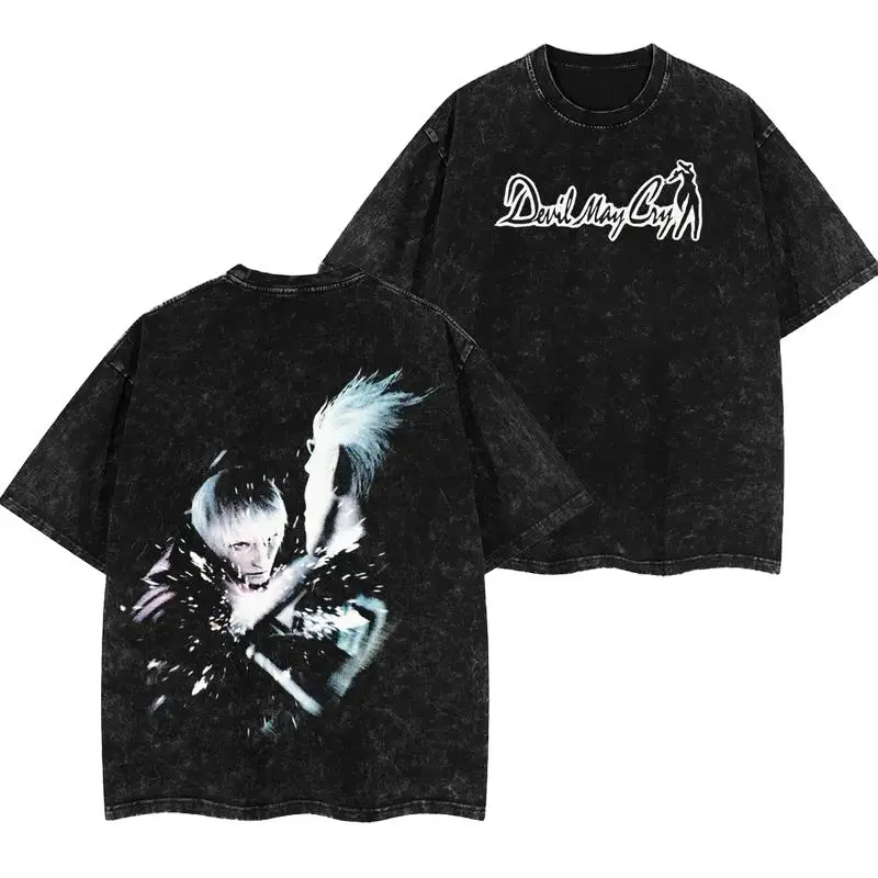 Dante V2 Print Washed Cotton Hoodie, Vintage Graphic Tee Washed For Fans Game Devil May Cry, Design Top Cotton Streetwear Anime Manga Hoodie Clothes Menswear Womenswear, Hoodie Unisex Hot 2025