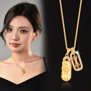 Best-selling High-Color-Retention Traditional Sand Gold Inlaid Diamond Pi Xiu Vajra Pendant Necklace for Women