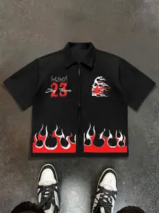 Men's Loose Letter & Laurel Leaf Print Short Sleeve Casual , Graphic Shirt, Casual Summer Top for Men, Loose Fit Menswear for Daily Wear, Casual Streetwear Shirt