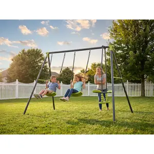 ARCH XNS008 interesting triple children metal safe swing set 440lbs for outdoor playground three seat swing black and green for age 3+