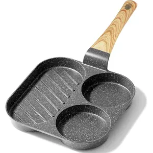 Non-Stick Frying Pan - Three-Section Breakfast Frying Pan, 3-in-1 Divided Baking Pan with Heat-Resistant Handle, 7.9inch Frying Pan Suitable for All Stovetops, PFOA-Free, Gray