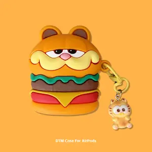 3D Hamburger Cat Cartoon Headphone Case for Apple Airpods Pro 3 2025 4 3 2 1 with Charm Flocked Headset Cases Airpod Pro3 Funda