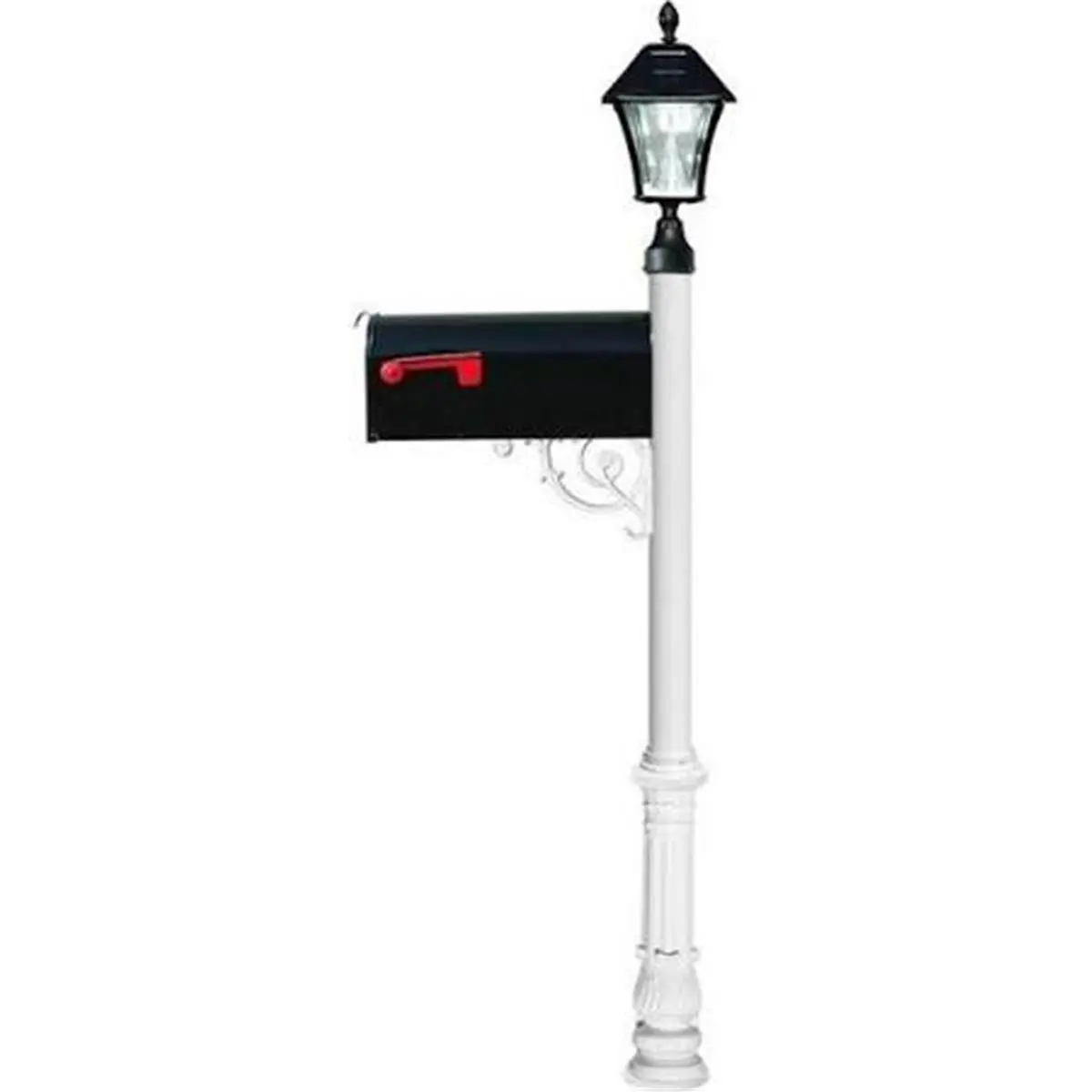 Lewiston LPST-700-E1-SL-WHT E1 Economy Mailbox System with Ornate Base & Bayview Solar Lamp, White