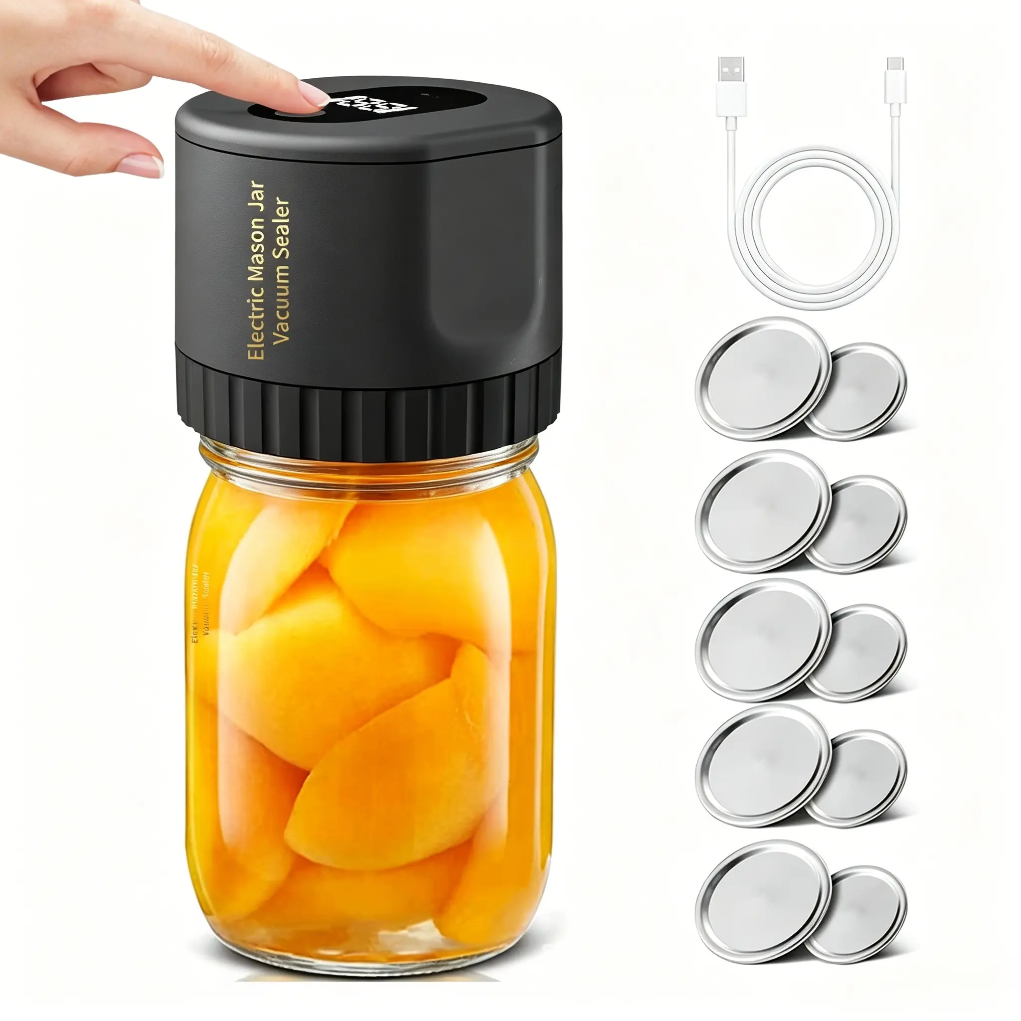 New Electric Mason Cordless Vacuum Sealer Kit for Wide-Mouth & Regular-Mouth Mason Jars, for Food Storage and Fermentation