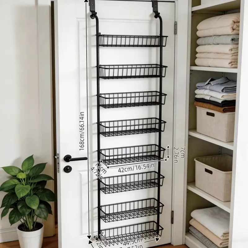6/8-Tier Door-Mounted Storage Rack, Kitchen Food Storage Organizer, Door-Hanging Storage Shelf, Suitable for Kitchen, Living Room, Bedroom, Laundry Room, And Bathroom, Metal Storage And Organization Shelf, Furniture Storage And Organization System