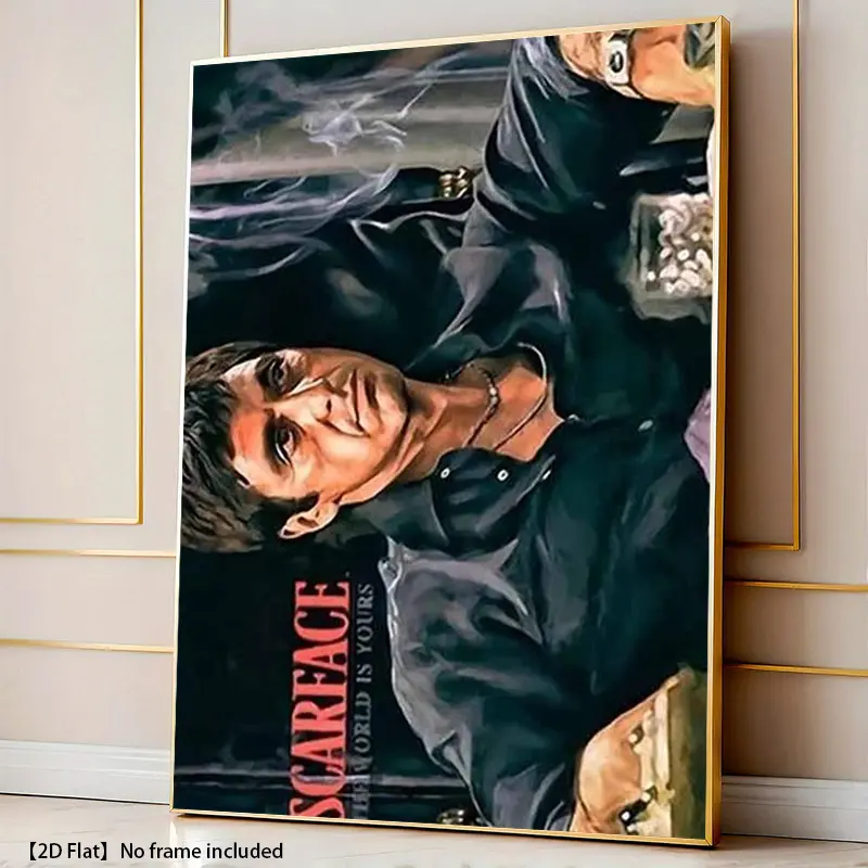 Scarface Tony Montana "The World Is Yours" 16×24in (40×60cm) Frameless Canvas Poster Print, Classic Gangster Movie Photo, Al Pacino Retro Dark Aesthetic Wall Decor, Man Cave Collectible Gift