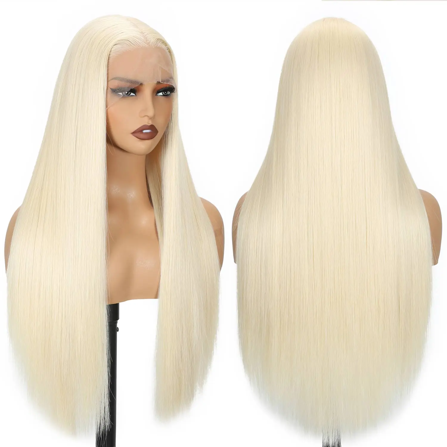 ERQQ Women's 30inch/76cm 200% Density Blonde Straight Hair Wig, 13x6 HD Lace Front Synthetic Wig, Pre-Plucked, Beginner-Friendly, Ideal for Weddings, SummerWins, Blonde Wigs