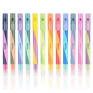 HANKU 12-Pack Magical Color-Changing Markers with Double-Ended Chisel Tips for 3D Lettering, Secret Messages, Art Drawing, Back-to-School Stationery Set for Students and Kids