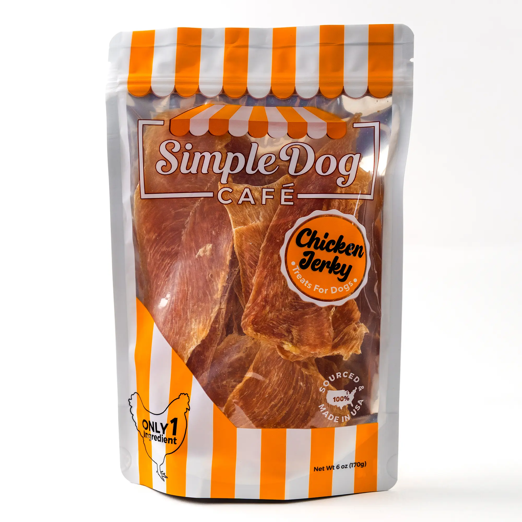 Premium Chicken Jerky for dogs by Simple Dog Café - Single Ingredient Treats, 100% USA Sourced & Made, Rich in Lean Protein, Hypoallergenic, Human-Grade, Hand-Made, Small Batch, Good for Training, Food for Dogs, 6oz All Natural Dehydrated Jerky Treats