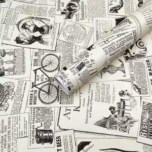 Vintage Self-Adhesive Wallpaper Roll, Old Newspaper Style Wall Paper for Student Live Stream Background, Coffee Shop Home Decor