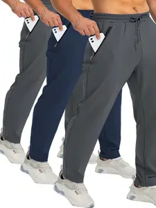3-Pack Men's Plus Size Sporty Trousers, Quick-Dry Loose-Fit Pants, Drawstring Waist Sweatpants, 1xl-5xl, Breathable Workout Clothes, Ideal for Outdoor Activities, Athletic Bottoms
