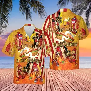 Funny Hot Dog Hawaiian Shirt Beer Wiener Print Unisex Casual Summer Beach Vacation Festival Streetwear Loose Fit Breathable Cool Comfort Men Women BBQ Party Gift Humor Grill