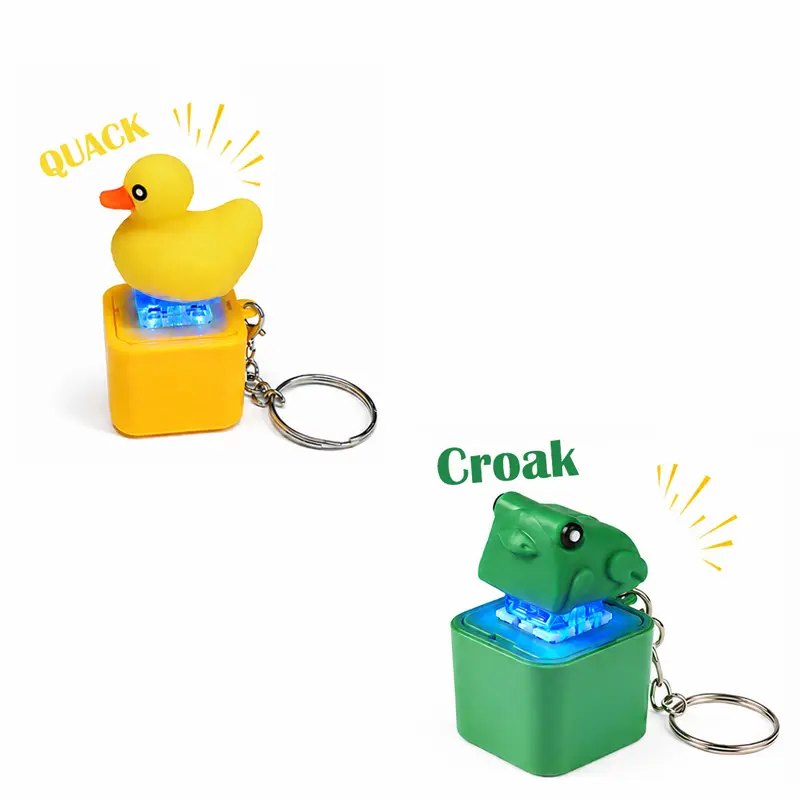 3 PCS Croaking Frog & Little Yellow Duck Keychain, USB Charging Keychain, Magnetic Keychain Light, Stress Relief Toy with Light and Sound, Portable Fun Sensory Stimulation Tool, Relief Accessory, Cute Keychain