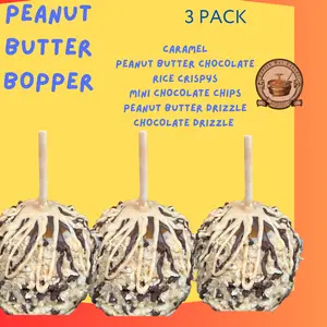 Copper Pot Caramel Co Peanut Butter Bopper 3 Pack - 6 Layers of Toppings Gourmet Caramel with Chocolate Drizzle & Mini Chocolate Chips