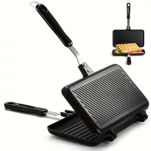 Non-stick Sandwich Press, Sandwich Toaster, 1 Count Double-sided Heat-resistant Handle Sandwich Baking Pan, Kitchen Appliances, Multi-functional Breakfast Pan for Home & Outdoor, Sandwich Maker