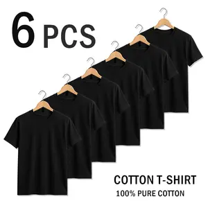 (Bulk Value Pack) Men's Plain Color Base Layer Shirts - 100% Cotton Classic Crewneck Tops, Sturdy Work & Daily Casual Tees