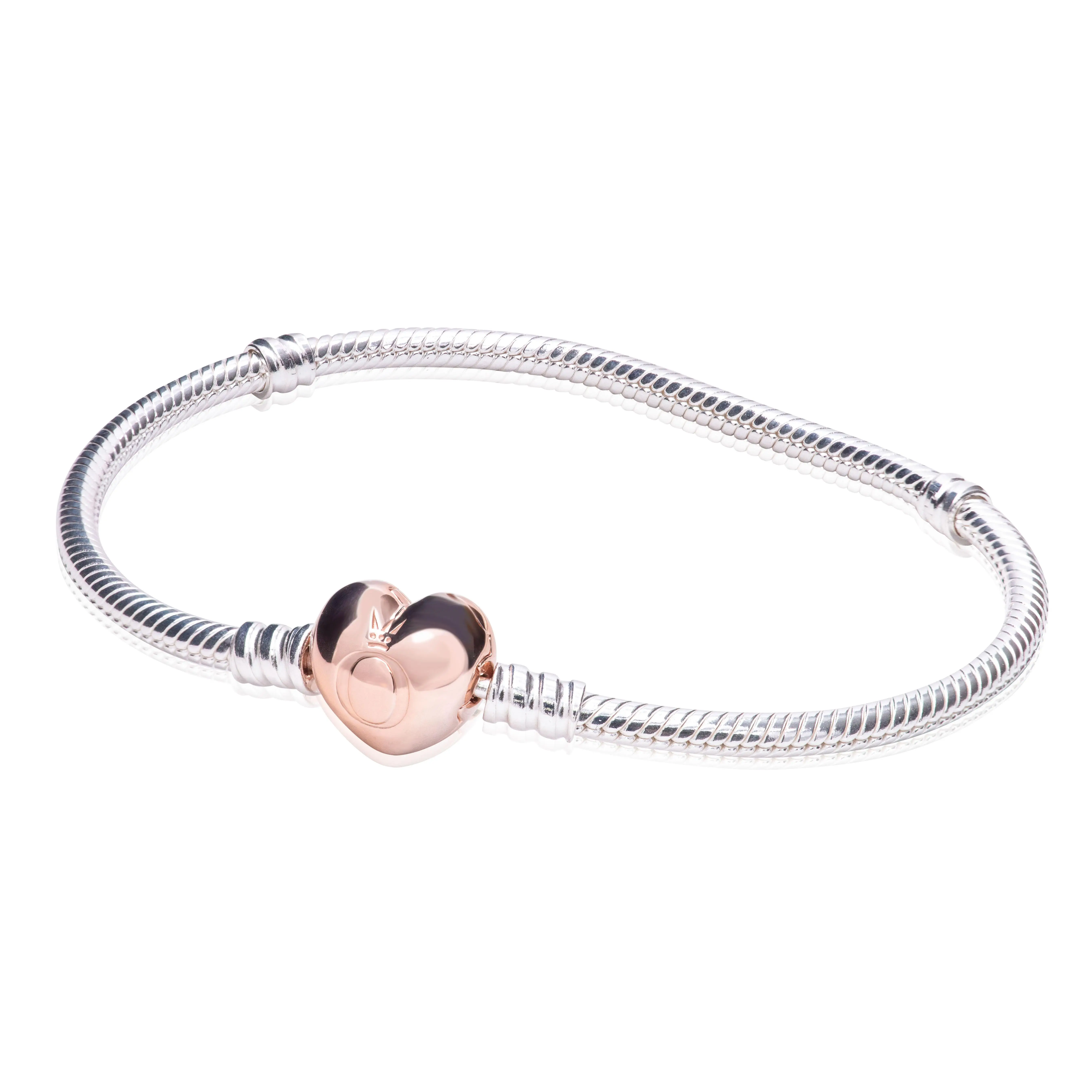Pandora Moments Silver Snake Chain Bracelet - PANDORA Rose Heart 580719-20, Chic Multi-Layered Look, Romantic Gift for Female Adults