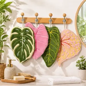 4PCS Coral Fleece Hanging Kitchen Towels Tropical Plant Dish Towels Super Absorbent Quick Dry Cleaning Towels for Kitchen Bathroom Home Use