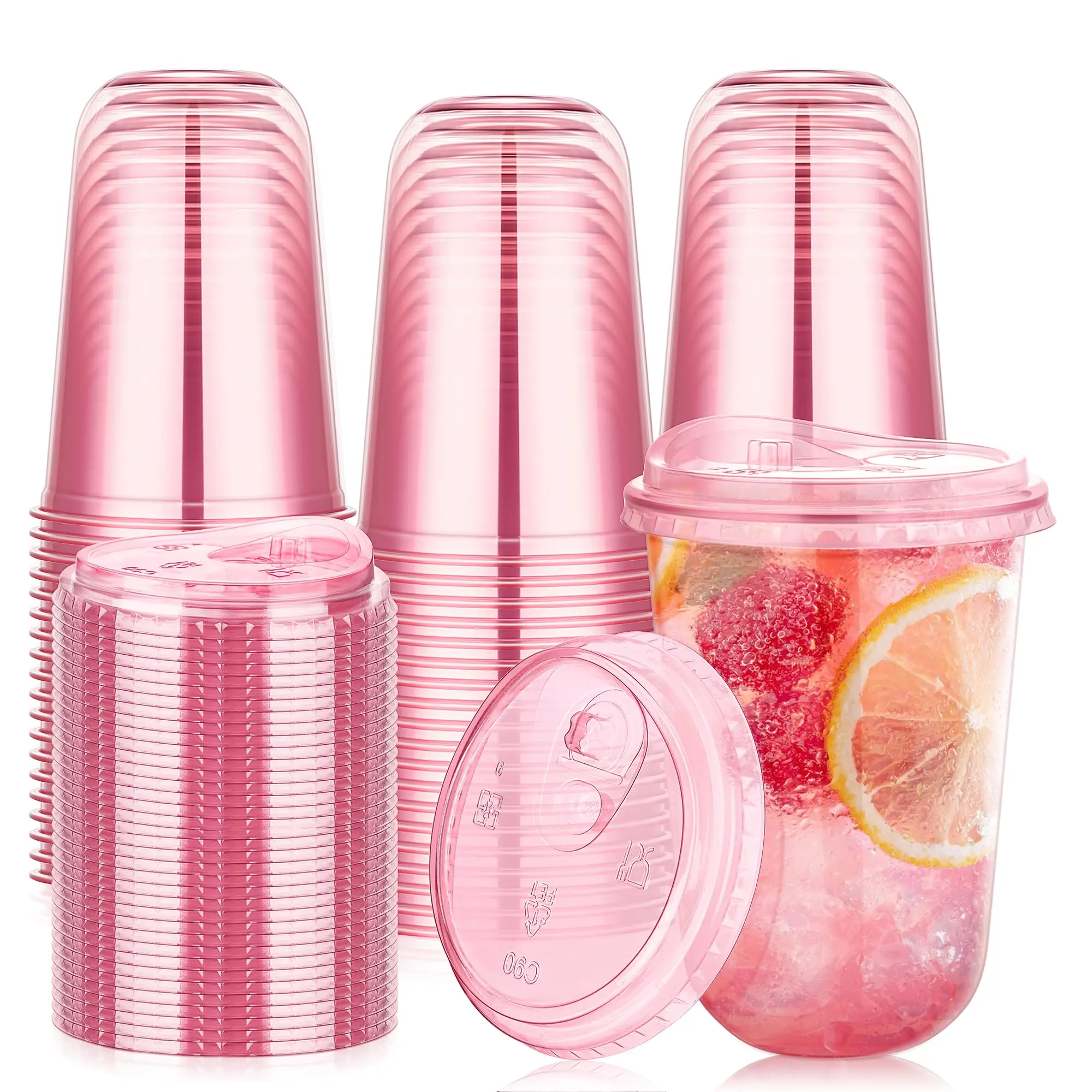 50-Pack 400ml Pink Plastic Cups with Direct-Drink Lids Disposable Coffee protein shake Cups Round Bases No Handles Portable Birthdays Wedding Parties Ice Coffee To Go Cup New Arrivals Essential Girls' party#SummerWins #DealsForYouDays