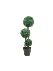 35 in Round Triple Ball Boxwood Topiary Tree with Boxwood Leaves - Lifelike Artificial Trees, Decorative Milan Grass Ball Artificial Plant for Indoor Room Decor, Balcony Use, Ideal Gift