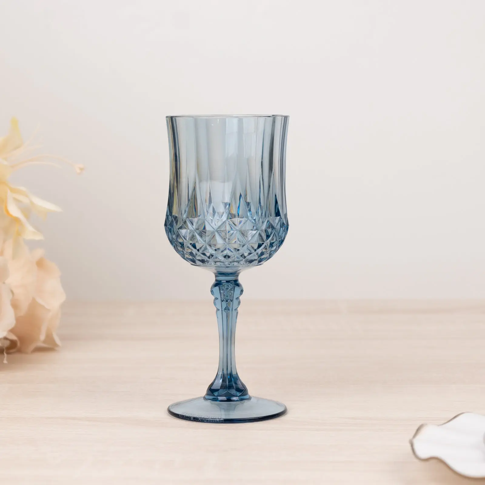 Party-Ready 6-Pack 8oz Wine Glass Set - 8 oz Cups, Dusty Blue Transparent Crystal Cut Shatterproof Cocktail Goblets, Glassware Drinkware, Kitchenware Must-Haves for Birthday Events