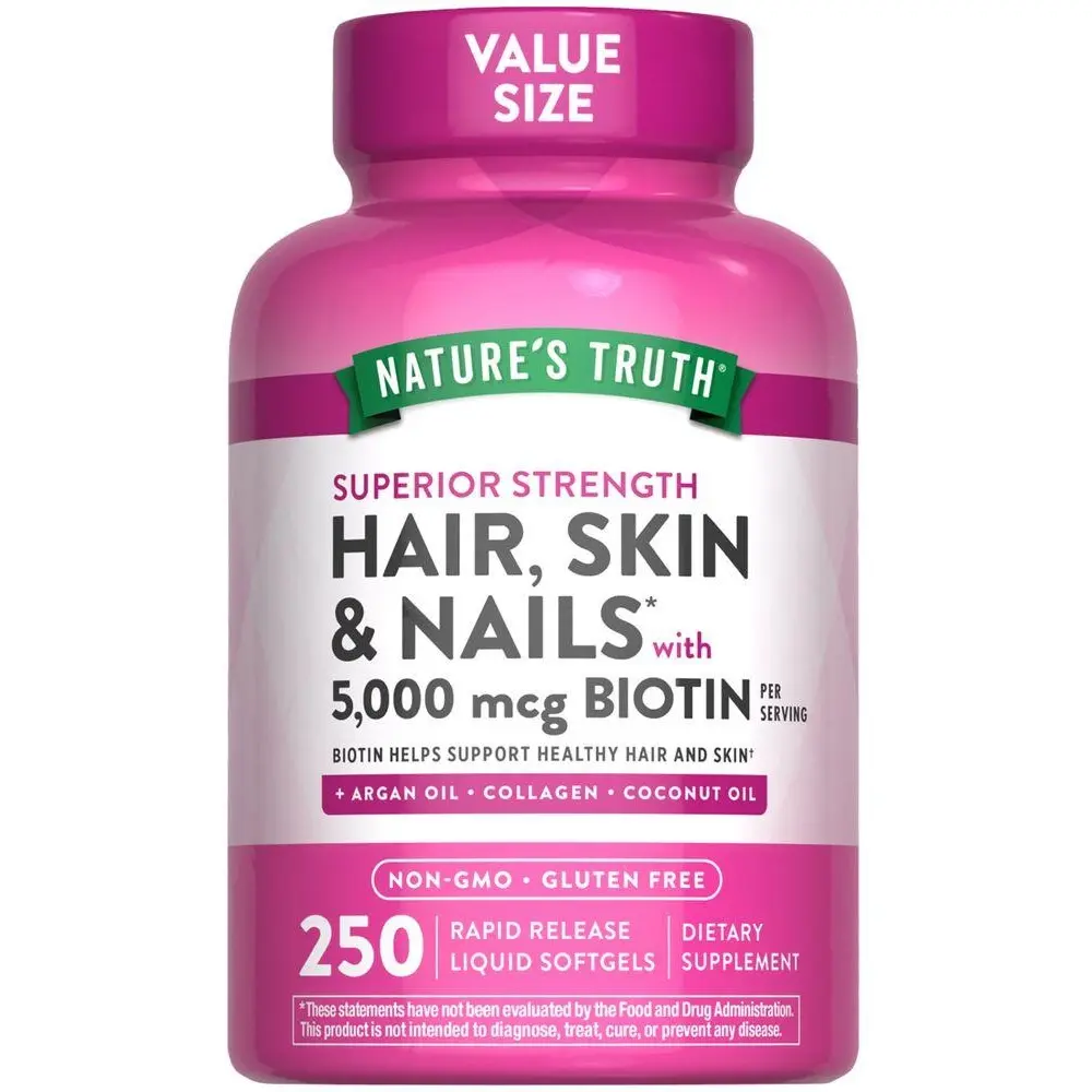 Nature's Truth Hair, Skin & Nails Vitamins 5000mcg - 250 Softgels - With Collagen, Biotin and Coconut Oil Nature's Truth Hair, Skin & Nails Vitamins 5000mcg - 250 Softgels - With Collagen, Biotin and Coconut Oil