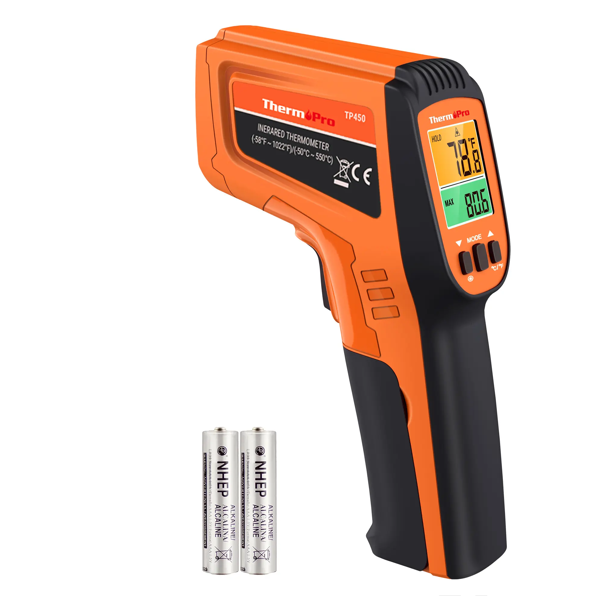 ThermoPro TP450 Dual Laser Infrared Thermometer Gun for Home Use -58°F to 1022°F, Essential Kitchenware Tool & Cooking Utensil for Grill, Engine, HVAC  (TP450)