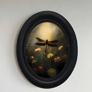 Vintage Forest Dragonfly Pattern Oval Frame Artistic Decorative Painting, Perfect for Christmas Thanksgiving Home Office Wall Decoration