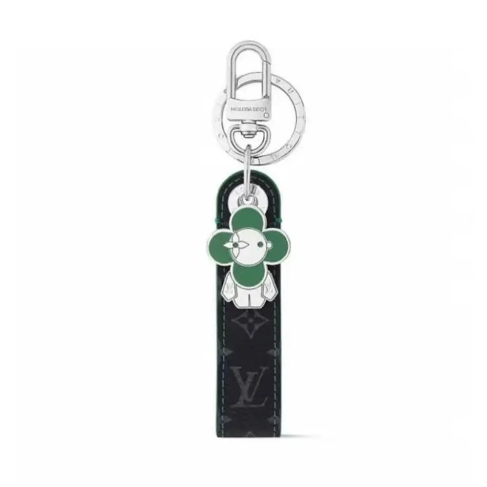 Pre-owned Louis Vuitton Green Vivienne Black Monogram Leather Metal Keychain Bag Charm (2600622)
