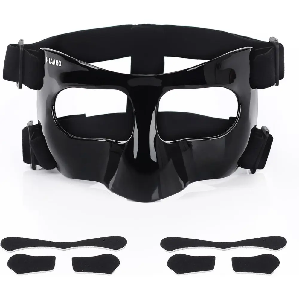 Unisex Adjustable Straps Sports Nose Guard - High-Strength Polycarbonate, Shock Cushioning, Nose Cover, Protective Gear for Soccer, Basketball, Fits Most Kids & Adults, Comfortable, Fit Most People, Face Coverings, Volleyball, Two Pads