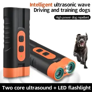 Professional Pet Safety USB Rechargeable Ultrasonic Dog Repeller,High Power Dual Core Anti-Barking Device with LED Flashlight, Portable Ultrasonic Dog Training Device for Outdoor Use