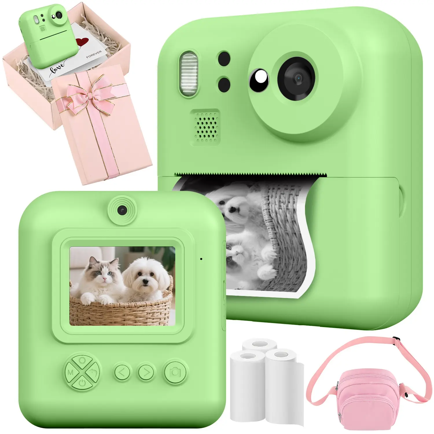 Instant Print Camera, Cute Mini Style, 48m HD Image, 1080P Video, 8x Digital Zoom, Selfie, Timer, Game Music, Travel Gift