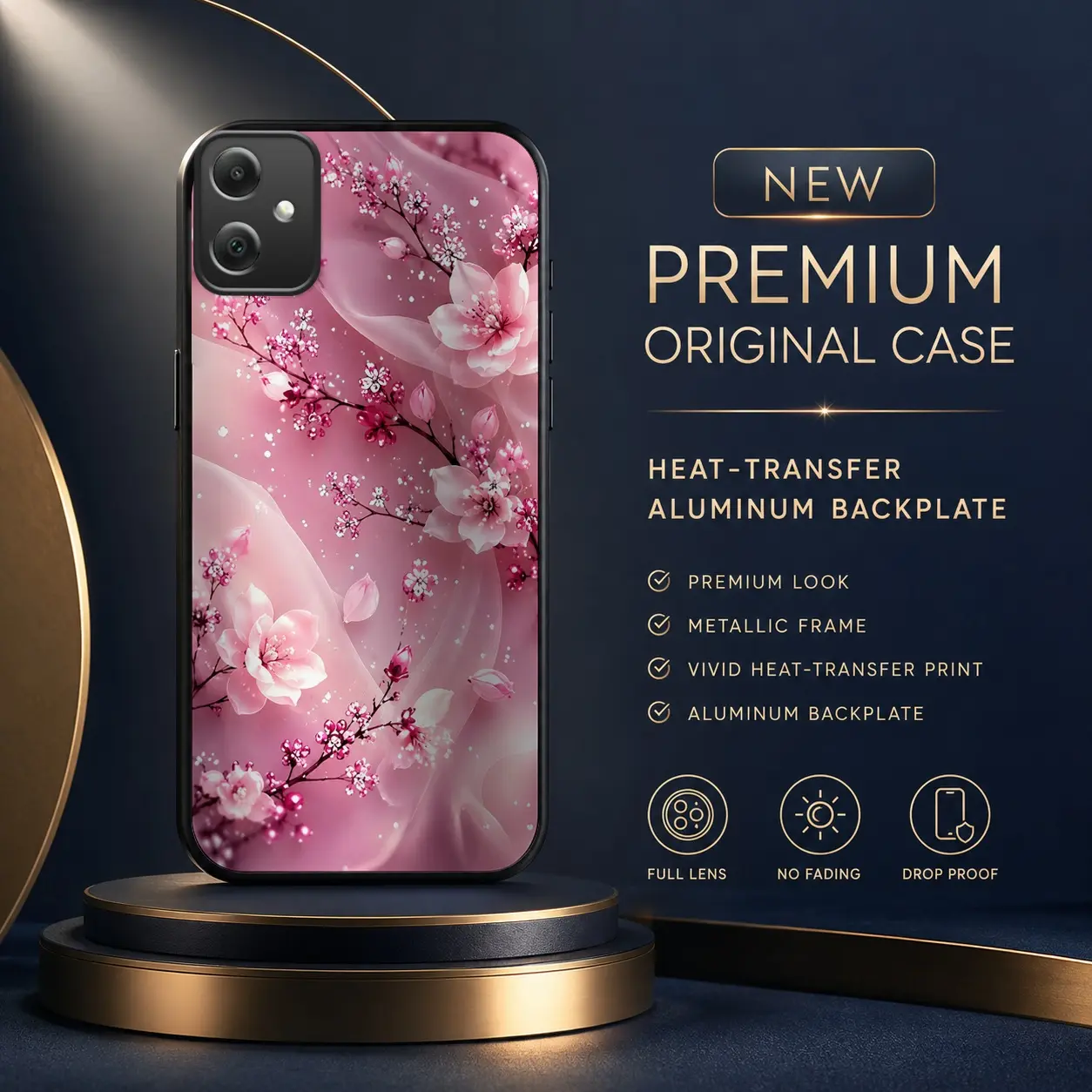 Compatible with SAMSUNG A05 Case, Cherry Blossom Sparking Heat Transfer Print Phone Cover, Shockproof Protective Case HNN-03346-a05