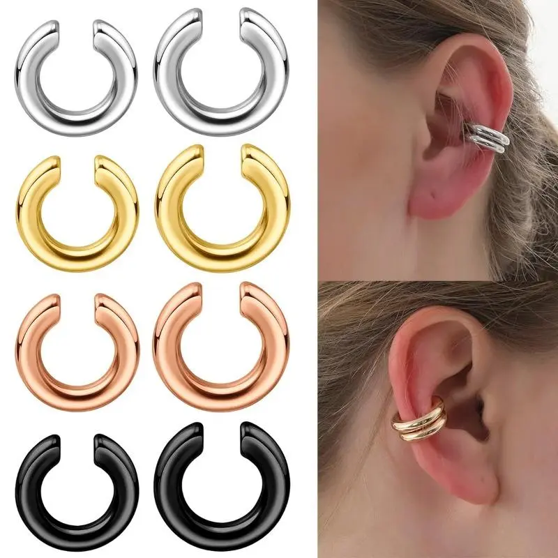 1pair Punk No Piercing Gold Color Clip Earrings Chunky Ear Cuff Women Bold Statement Thick Cartilage Cuff Earrings Jewelry Gifts