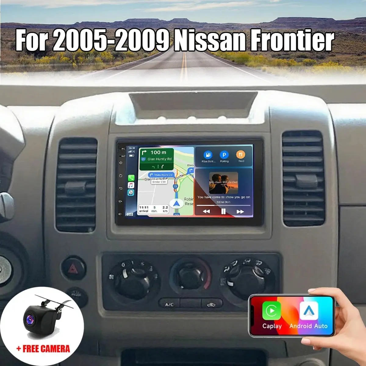 7" Android Double DIN Car Stereo with Touchscreen Display for 2005-2009 Frontier, 2+32GB Radio Support Spanish, Russian, Italian, German, Portuguese, Wireless CarPlay, Android Auto, GPS Navigation, Bluetooth, WiFi, Backup Camera, Car Display Screen