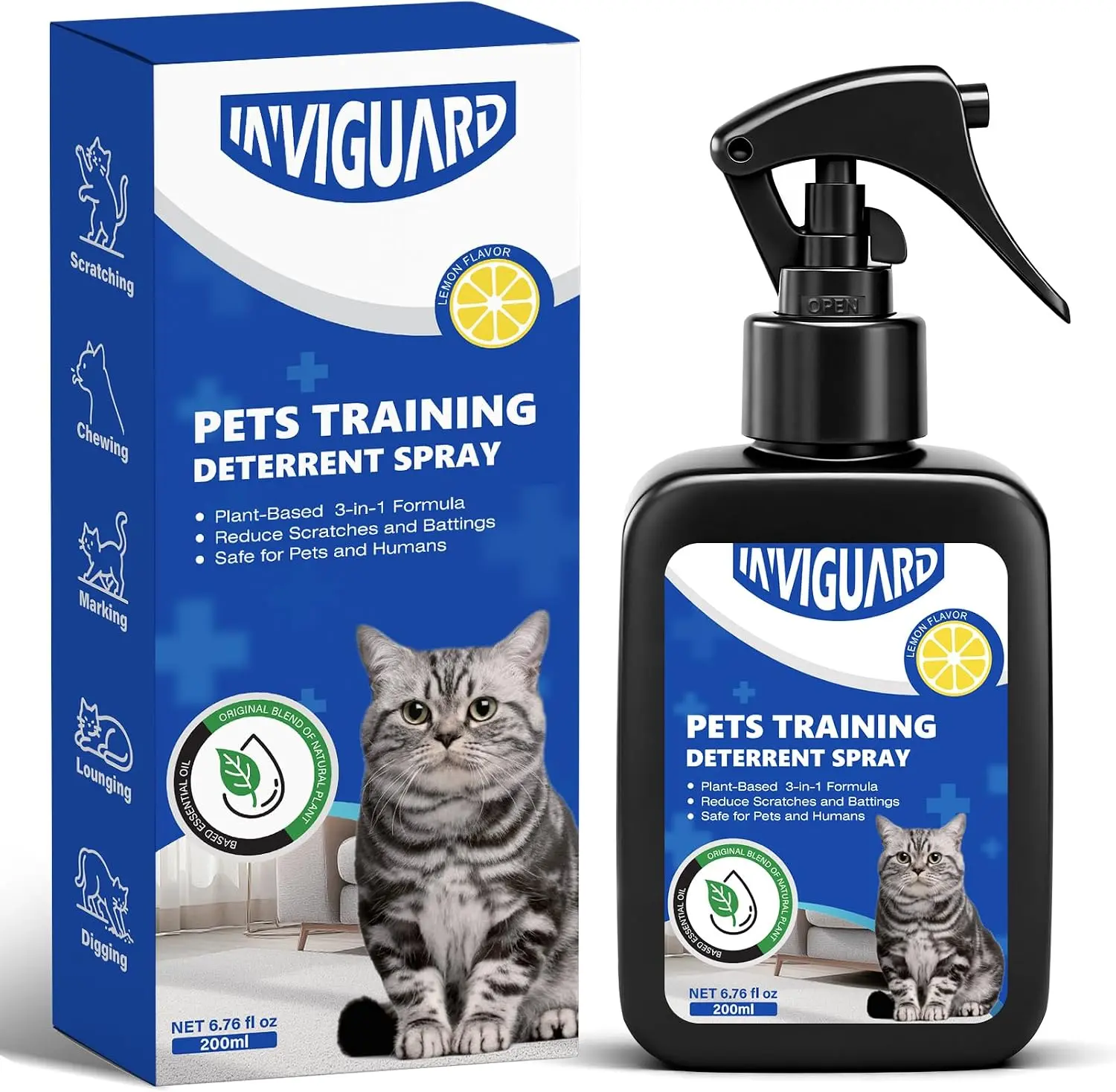 Cat Deterrent Spray for Indoor and Outdoor, 200ml / 6.76 Fl Oz, Anti Marking Training Spray, Natural Ingredients Cat Scratch Deterrent for Furniture, Sofa, Carpet and Plants